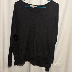 LOFT Charcoal Long Sleeve V-Neck Top